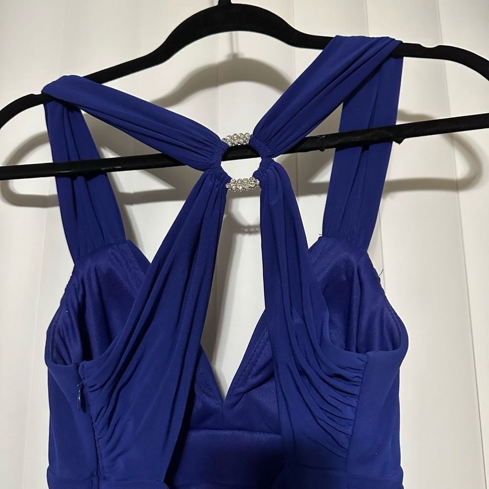 Betsy Adam Royal blue formal dress, layered ruffles going down dress, lightly pa - Picture 8 of 12